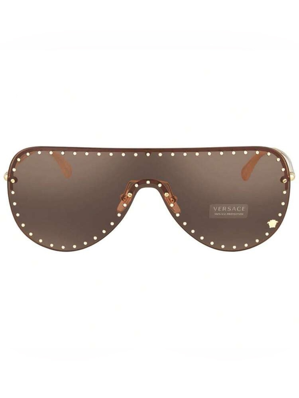 Versace Brown Shield Sunglasses with Gold Stud Accents-NEW